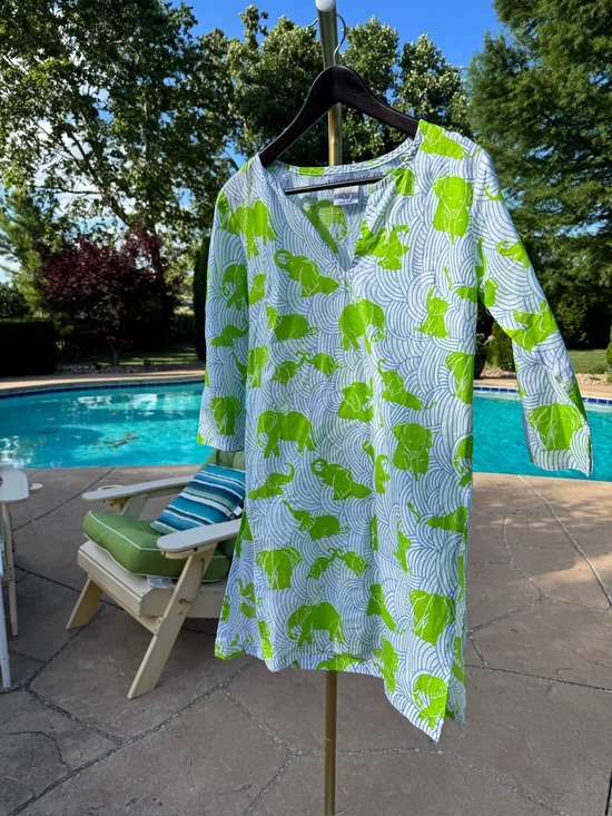 Gretchen Scott Designs Dresses & Skirts - Gretchen Scott Designs Lime Green & White Elephant Print Mini Dress XS